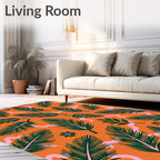 Emerald Feather Swirl Orange Background Rug