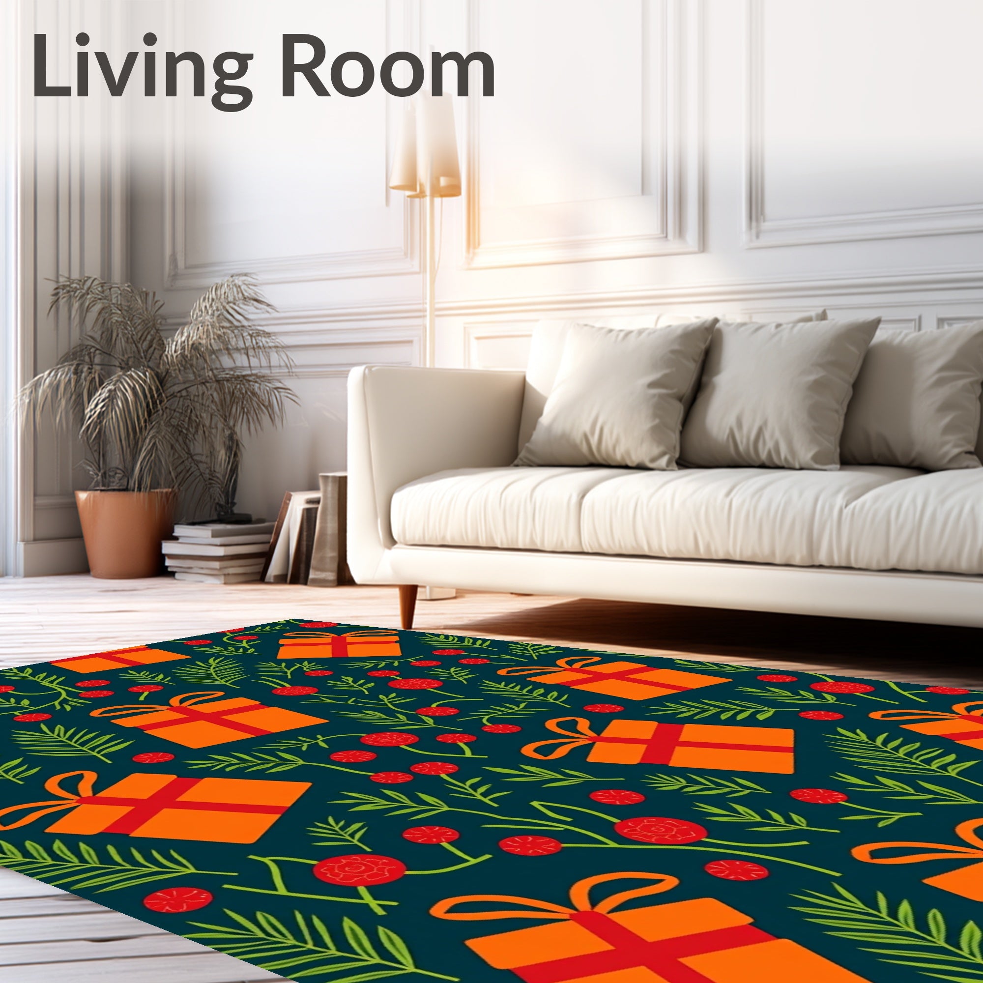 Orange Gift Boxes with Red Flowers Rug