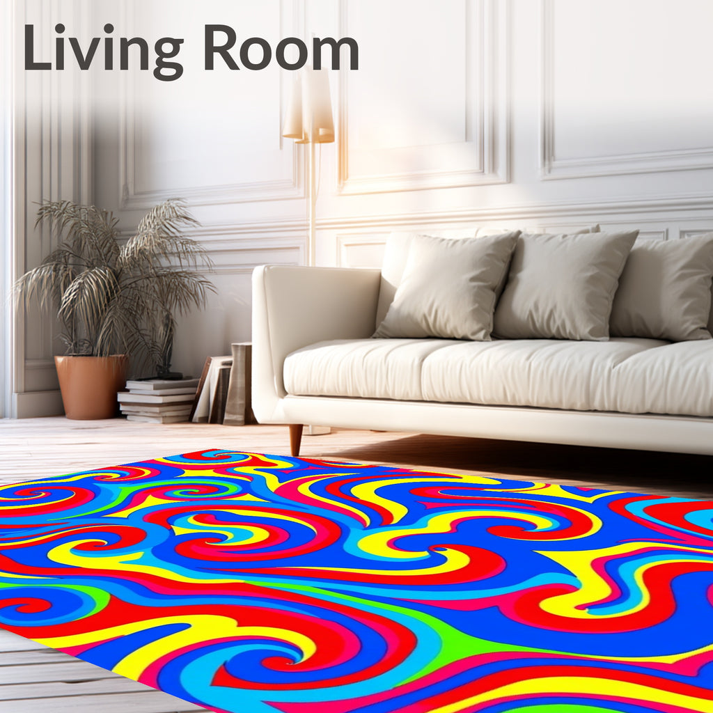 Retro Swirls Red Blue Yellow Green Rug
