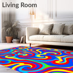 Retro Swirls Red Blue Yellow Green Rug