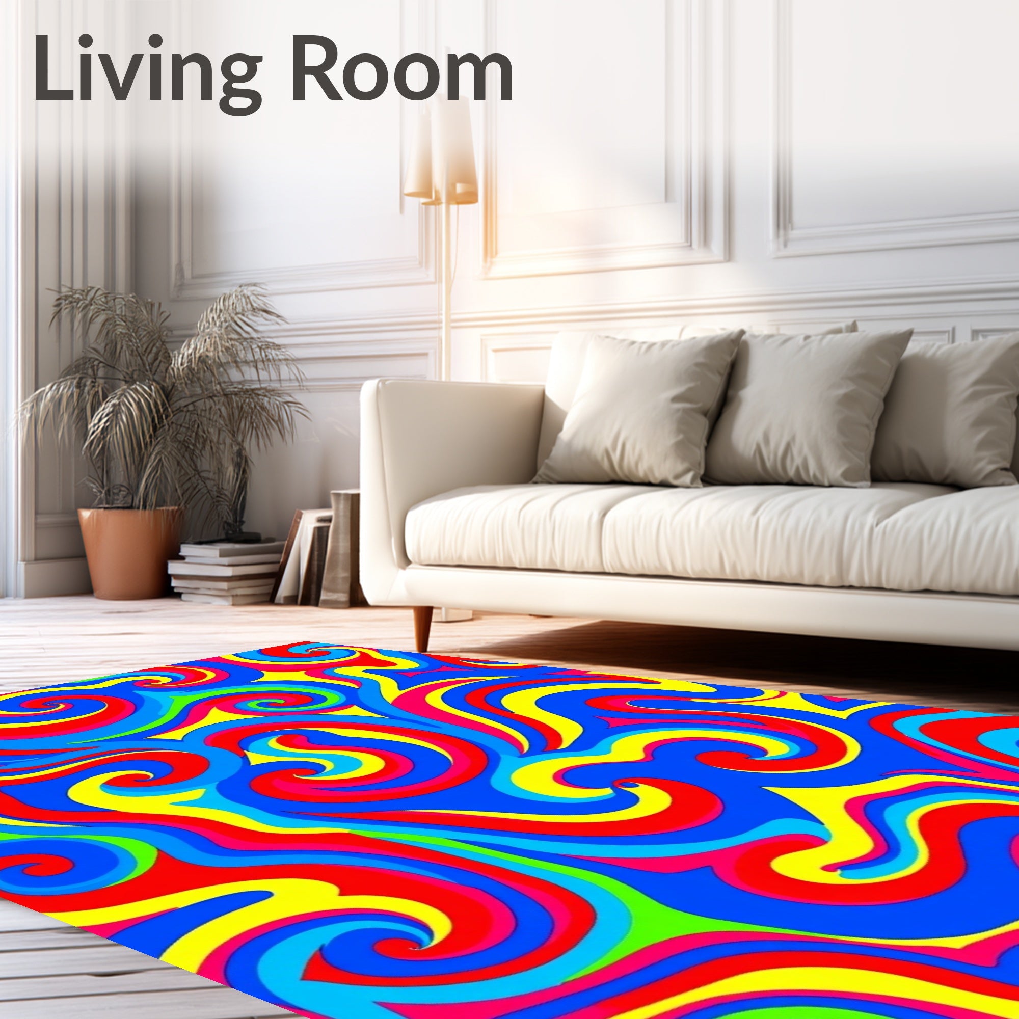 Retro Swirls Red Blue Yellow Green Rug