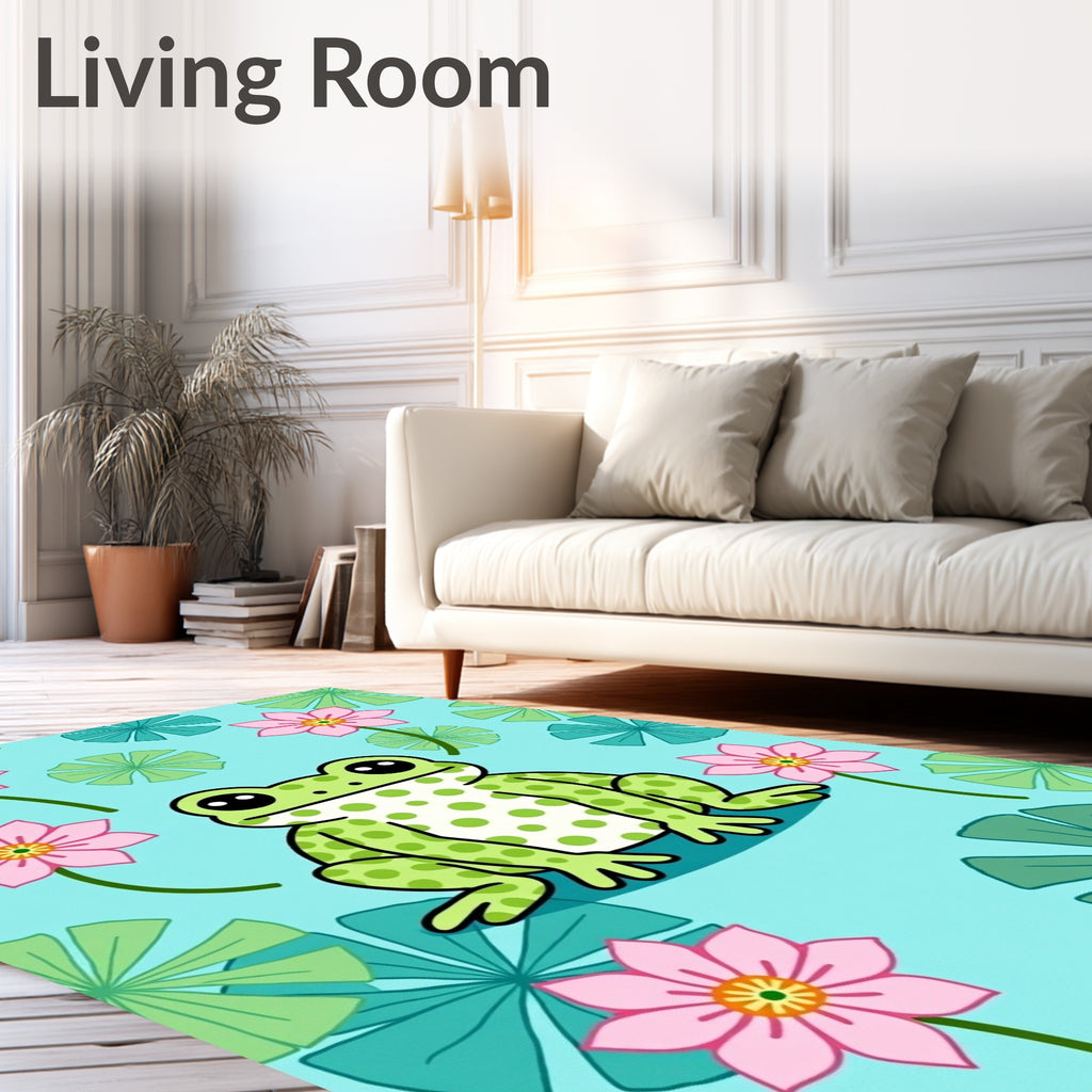 Green Spotted Frog Lily Pad Flowers Rug