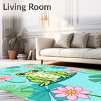 Green Spotted Frog Lily Pad Flowers Rug