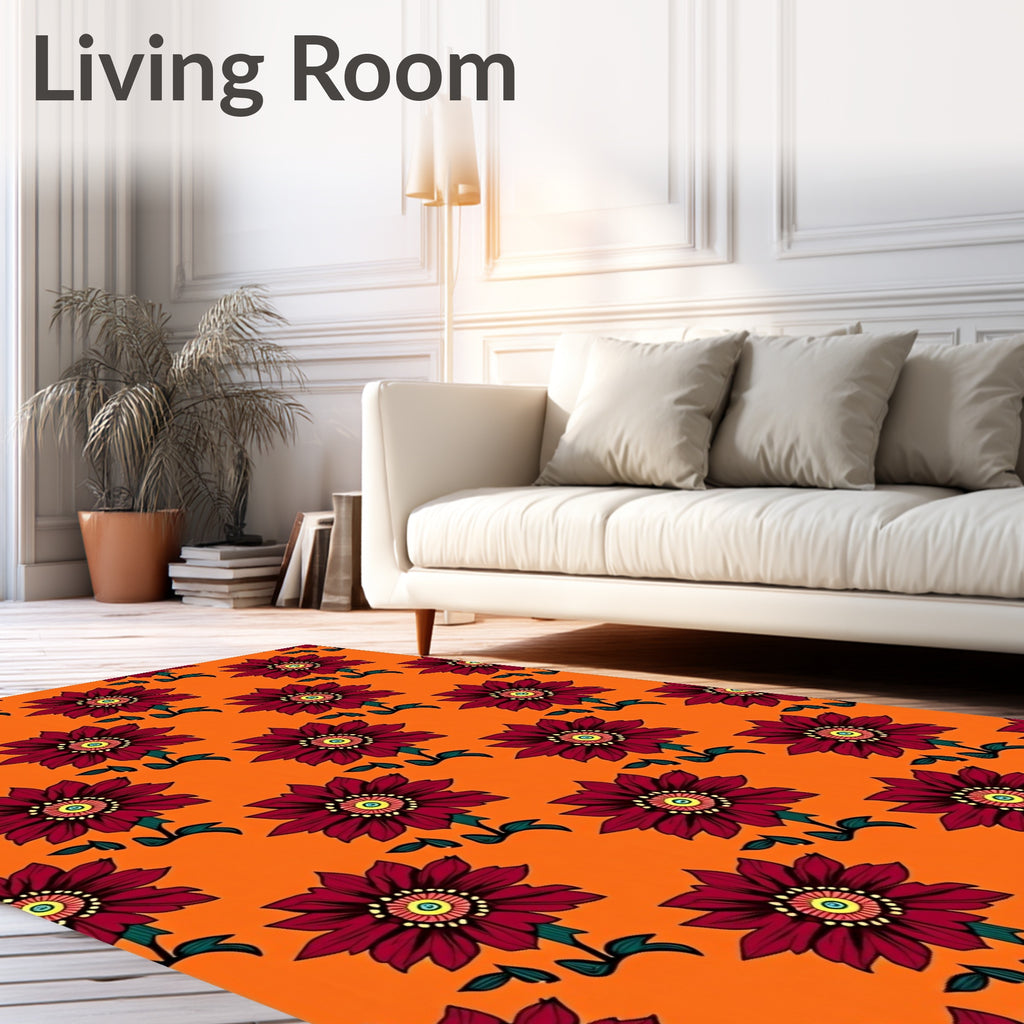 Rich Garnet Floral Blossom Orange Rug
