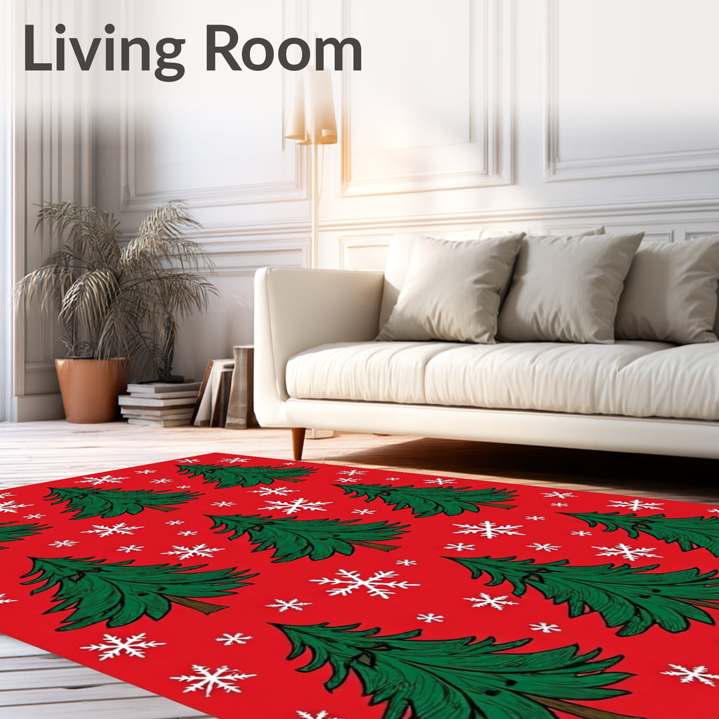 Festive Red Fir Tree Snowflake Repeating Rug