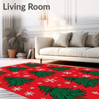 Festive Red Fir Tree Snowflake Repeating Rug