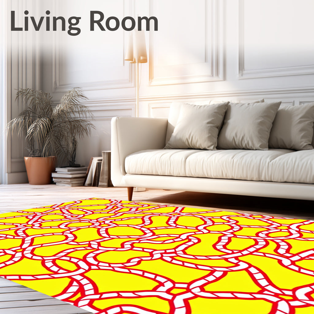 Bold Yellow Red Rope Maze Rug