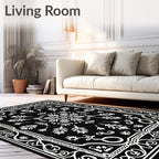 Monochromatic Black White Floral Medallion Rug