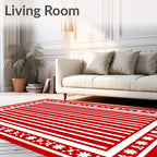 Red White Stripe Floral Border Rug