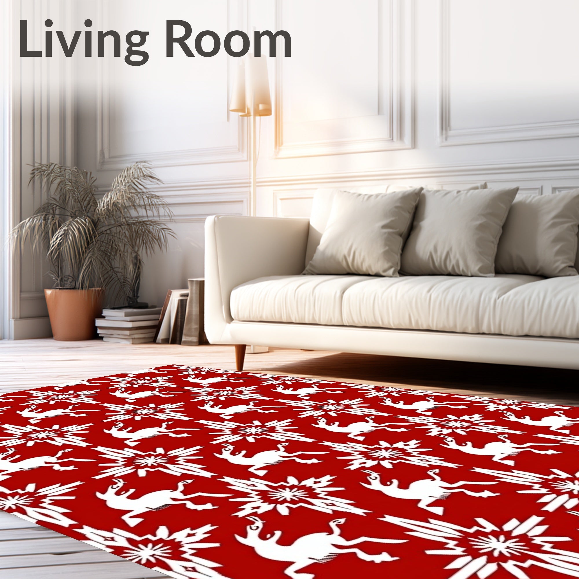 Crimson White Reindeer Starburst Repeat Rug