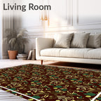 Dark Red Forest Woodland Motifs Rug