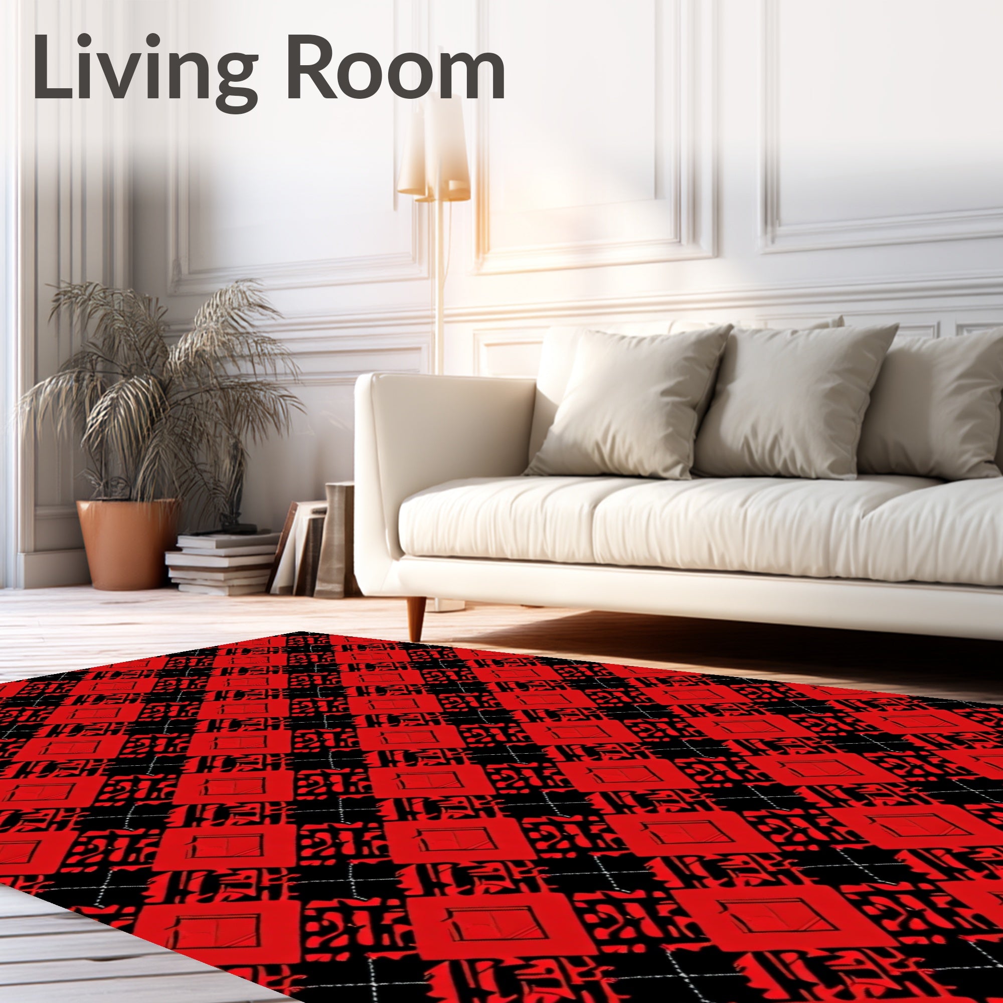 Bold Red Diamond Overlapping Abstract Rug
