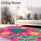 Vibrant Pink Teal Christmas Tree Stars Rug