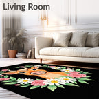 Cute Orange Cow Floral Wreath Rug
