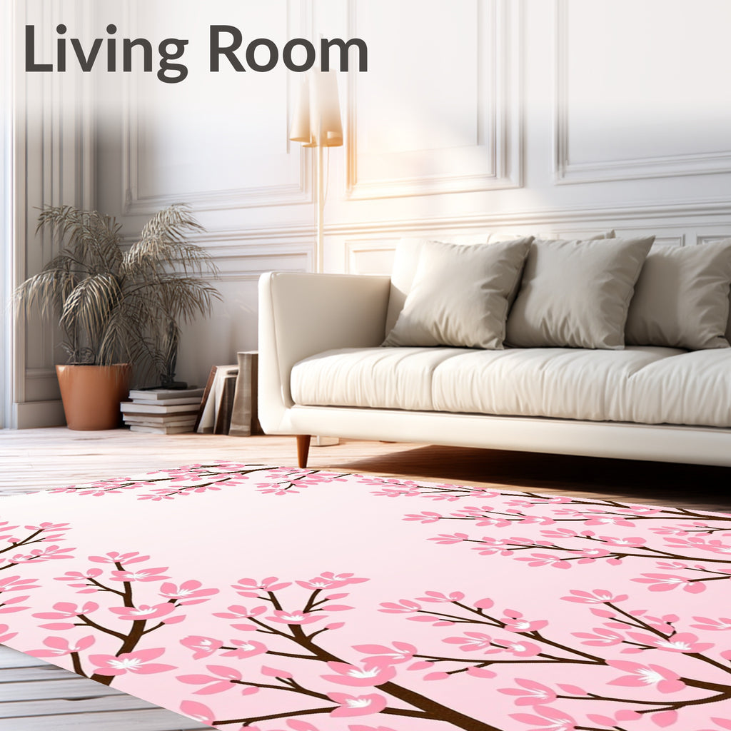 Pink Blossom Branch Frame Rug