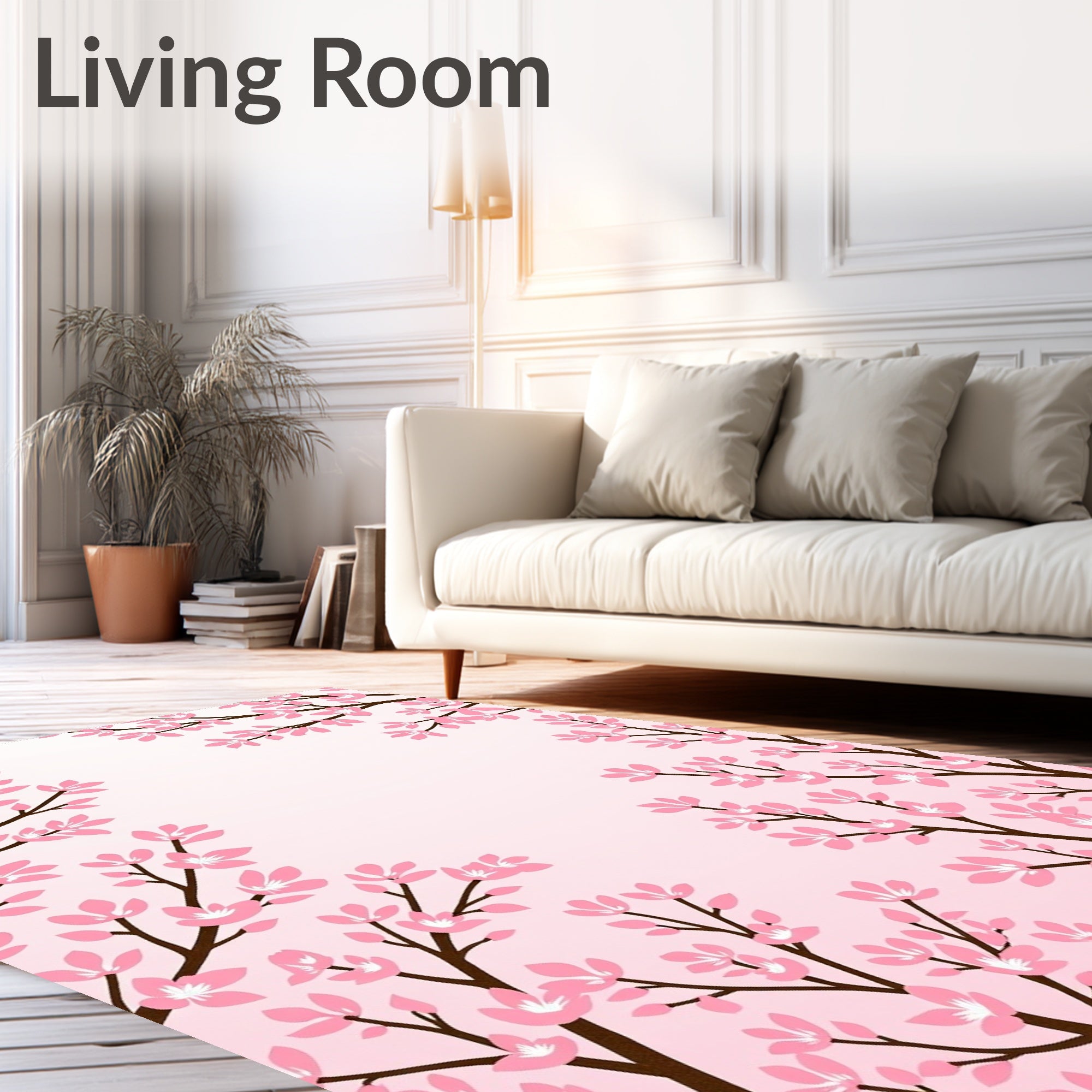 Pink Blossom Branch Frame Rug