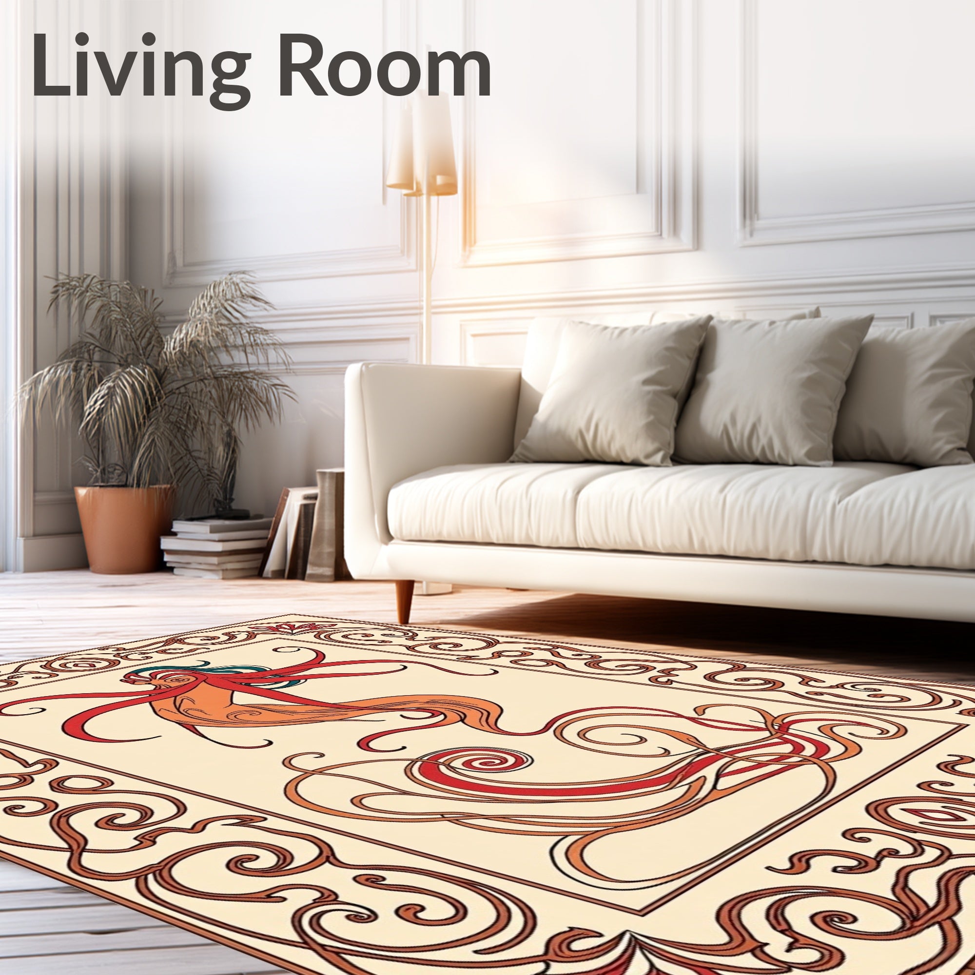 Art Nouveau Siren Red Orange Swirls Rug