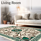 Emerald Brown Ivory Scroll Medallion Rug