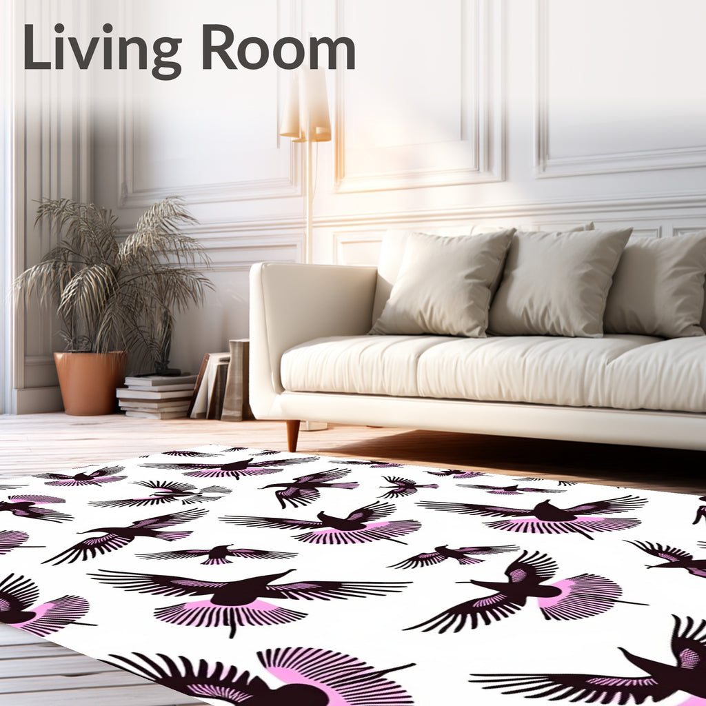 Black And Pink Flying Birds Rug