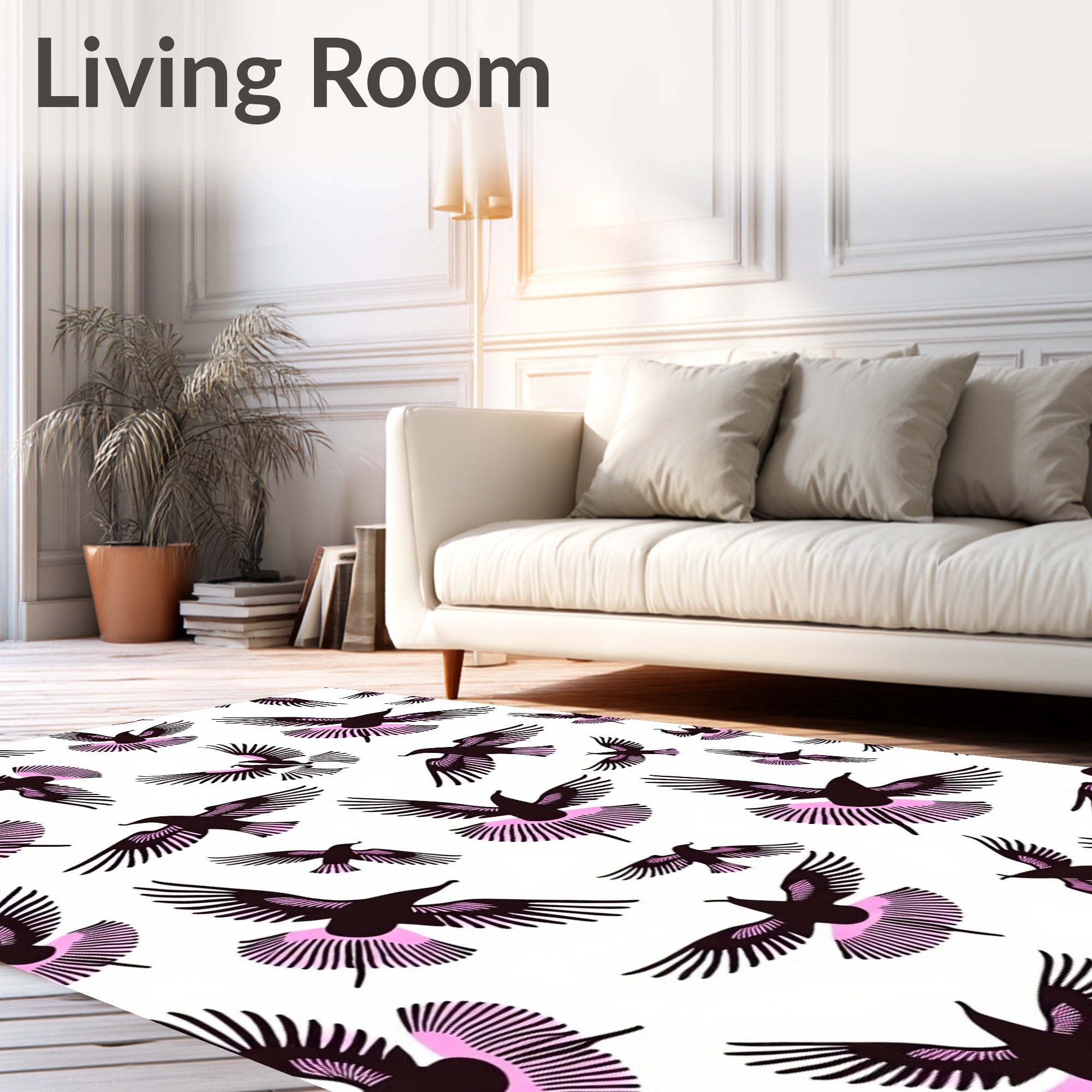 Black And Pink Flying Birds Rug