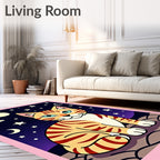Whimsical Cat Night Sky Stars Rug