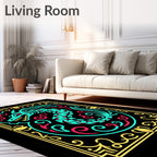 Aqua Red Dragon Floral Frame Rug
