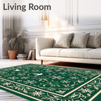 Emerald Green White Bird Snowflake Border Rug