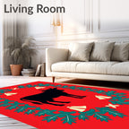 Crimson Silhouette Bull with Bells Rug
