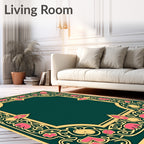 Elegant Pink Floral Gold Border Rug