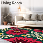 Crimson Floral Medallion Teal Rug