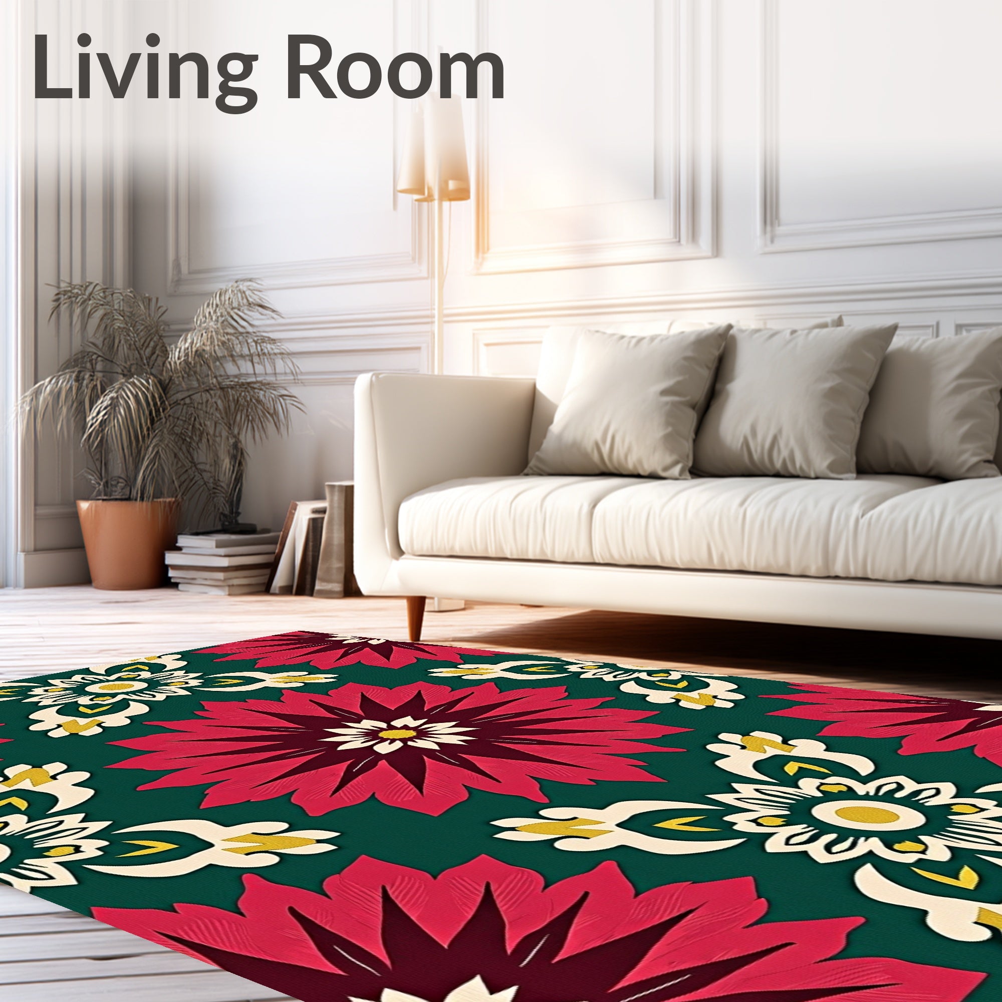 Crimson Floral Medallion Teal Rug
