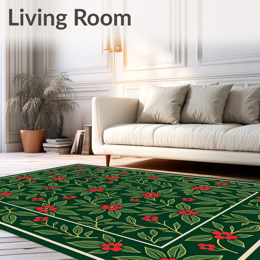 Deep Forest Red Floral Foliage Rug
