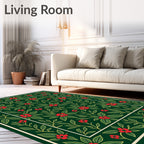 Deep Forest Red Floral Foliage Rug