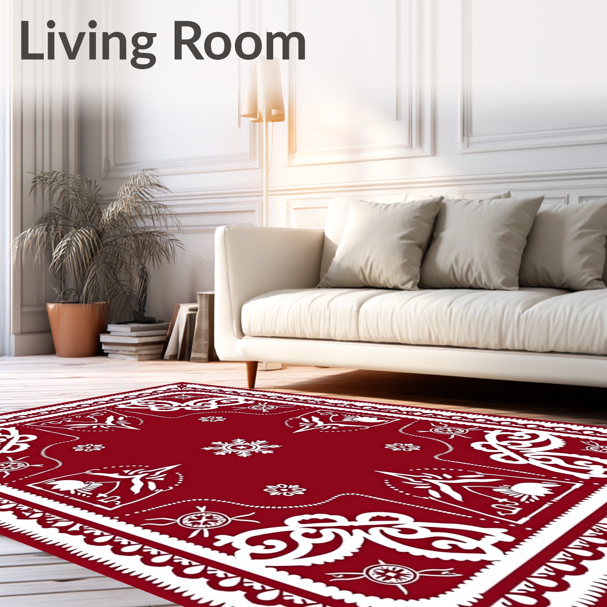 Deep Red Ornate Mandala Medallion Rug