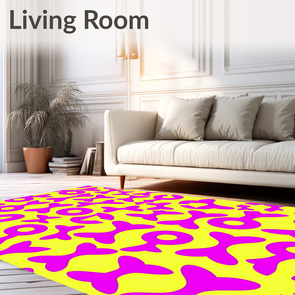 Bright Yellow Magenta Abstract Shapes Rug