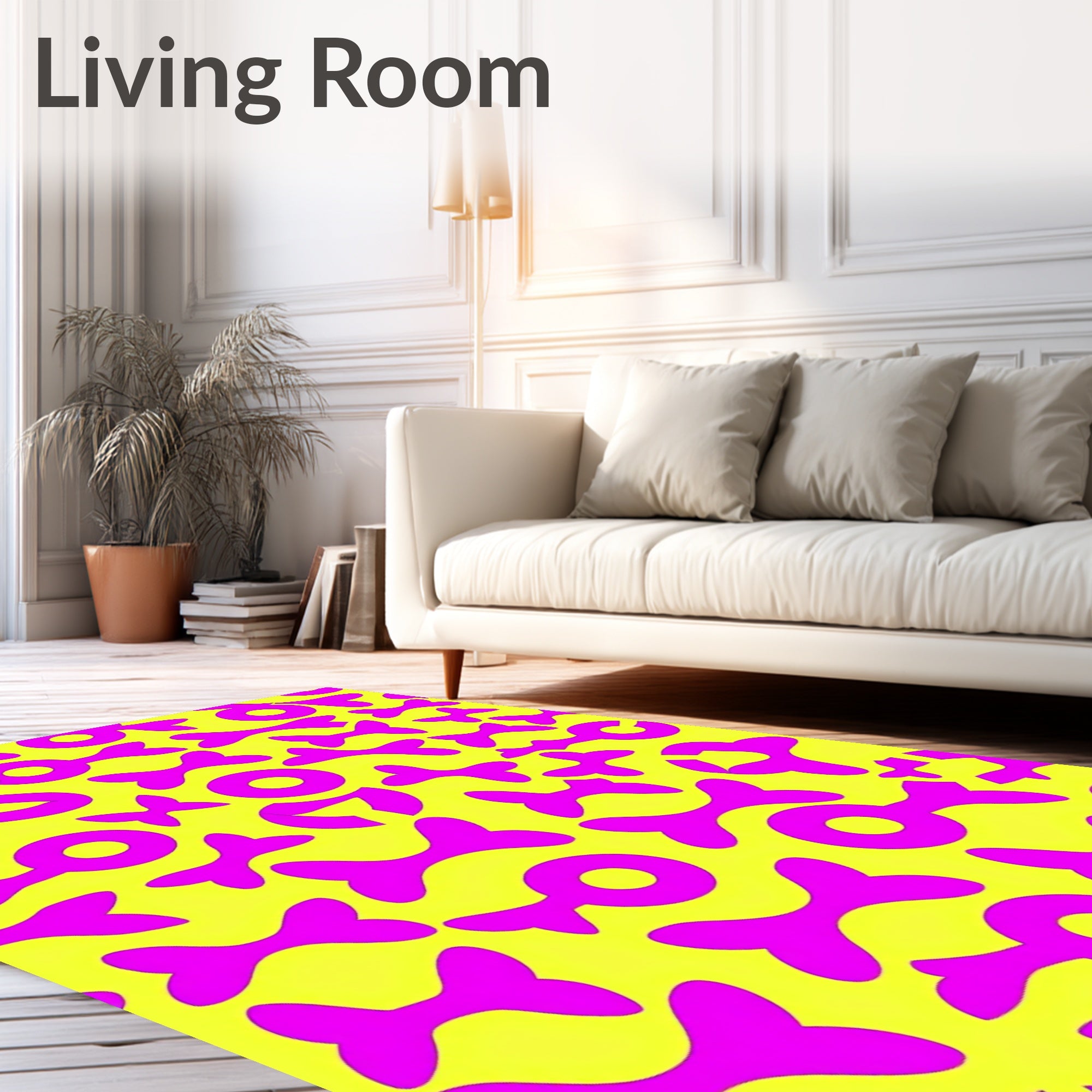 Bright Yellow Magenta Abstract Shapes Rug