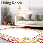 Vibrant Red Gold Floral Border Rug