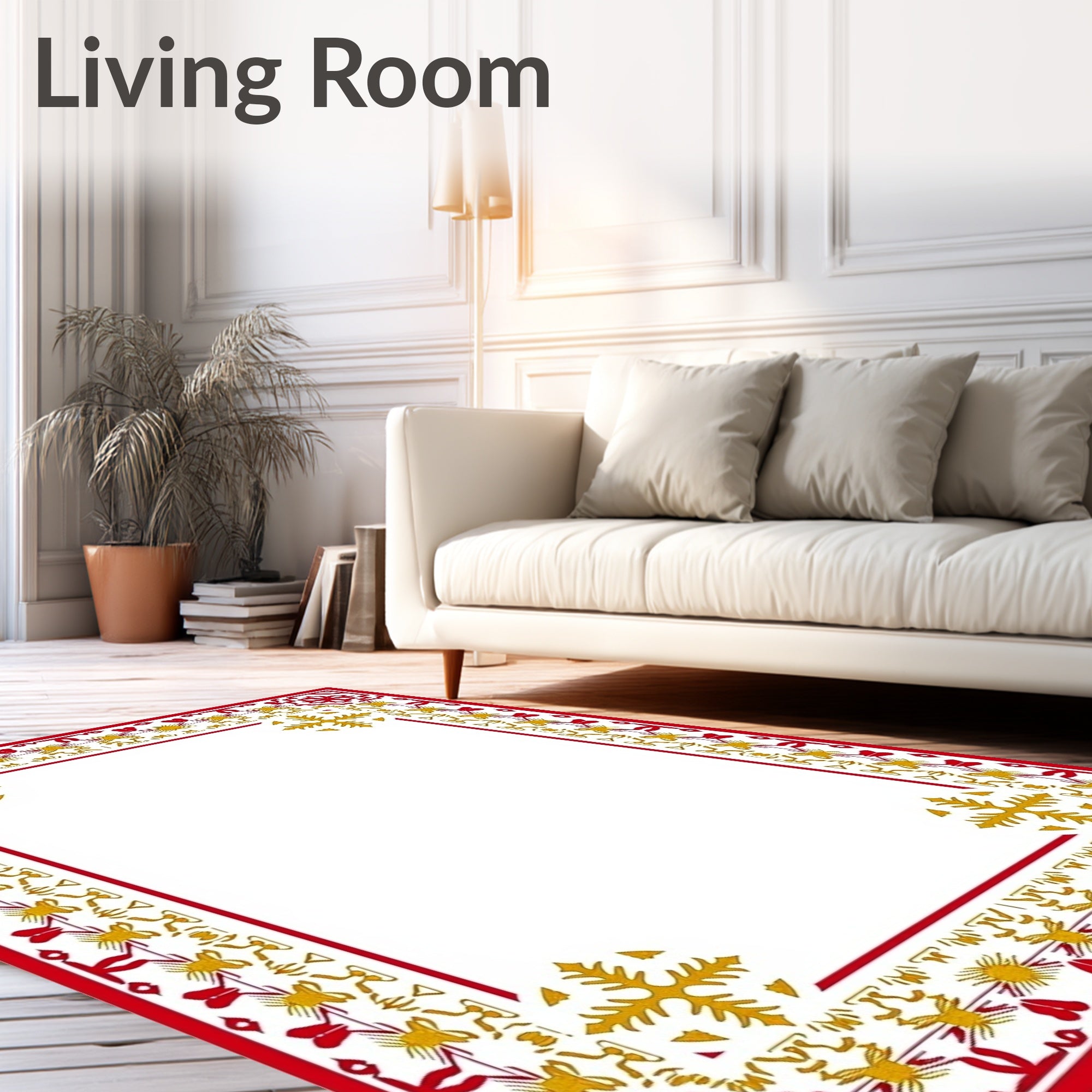 Vibrant Red Gold Floral Border Rug