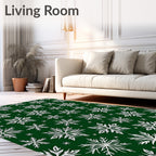 White Snowflake On Deep Green Rug
