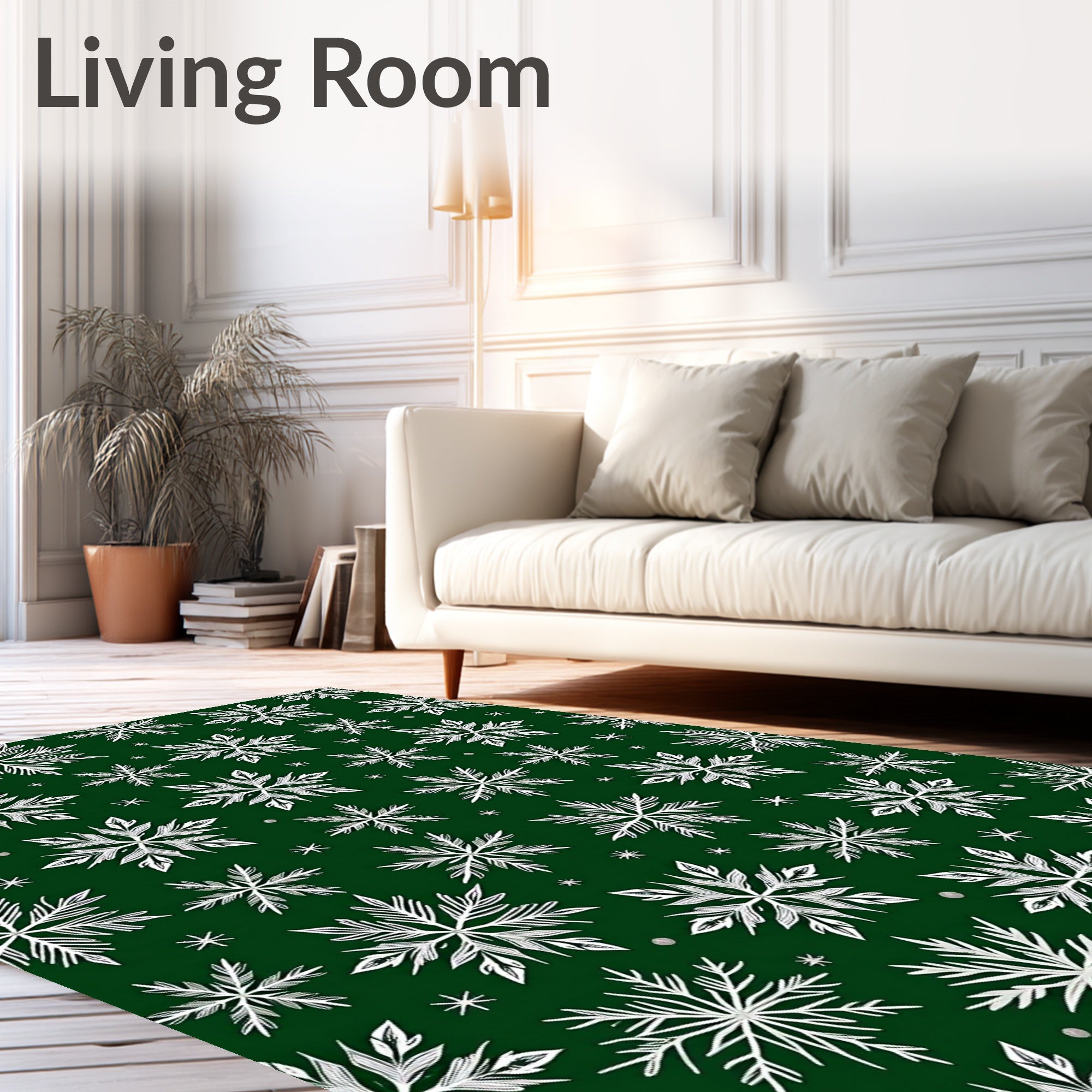 White Snowflake On Deep Green Rug