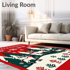 Red And White Deer Forest Snowflakes Rug