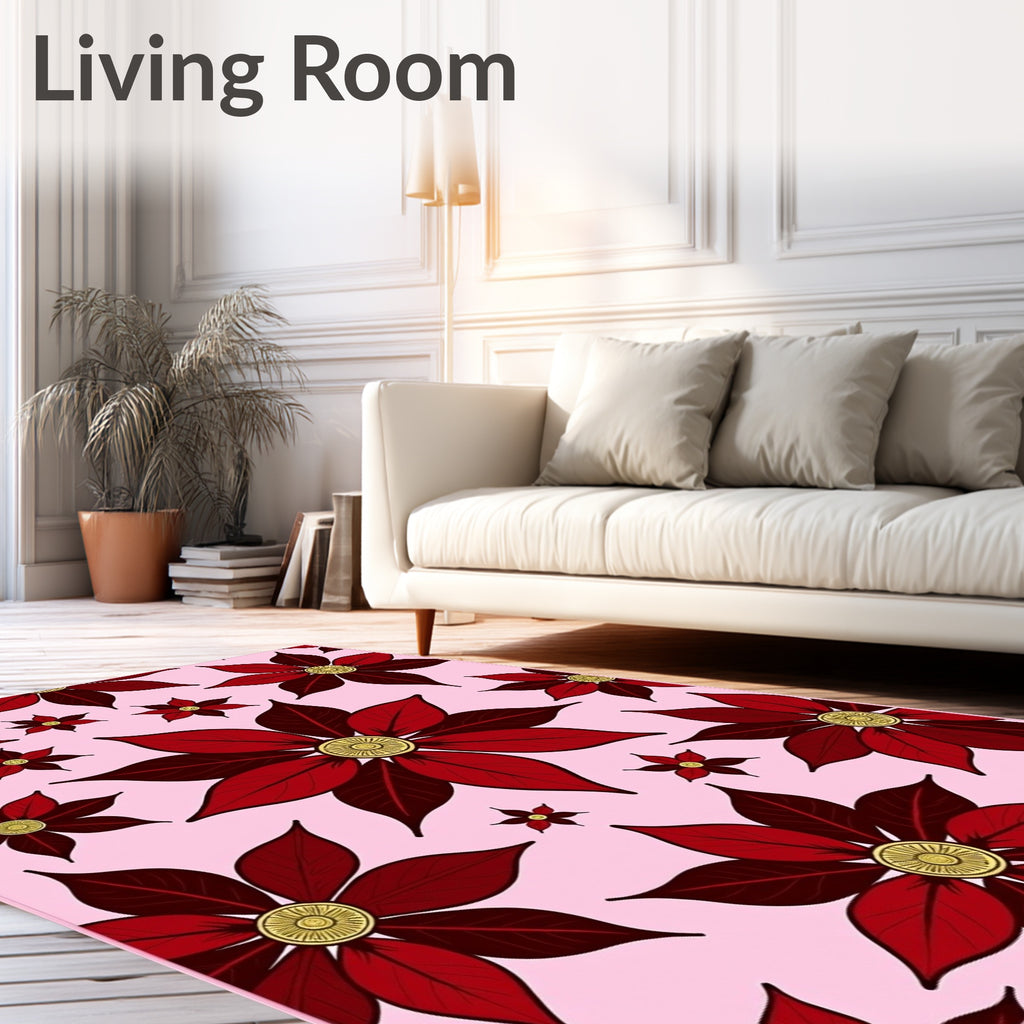 Vibrant Crimson Poinsettia Floral Collage Rug