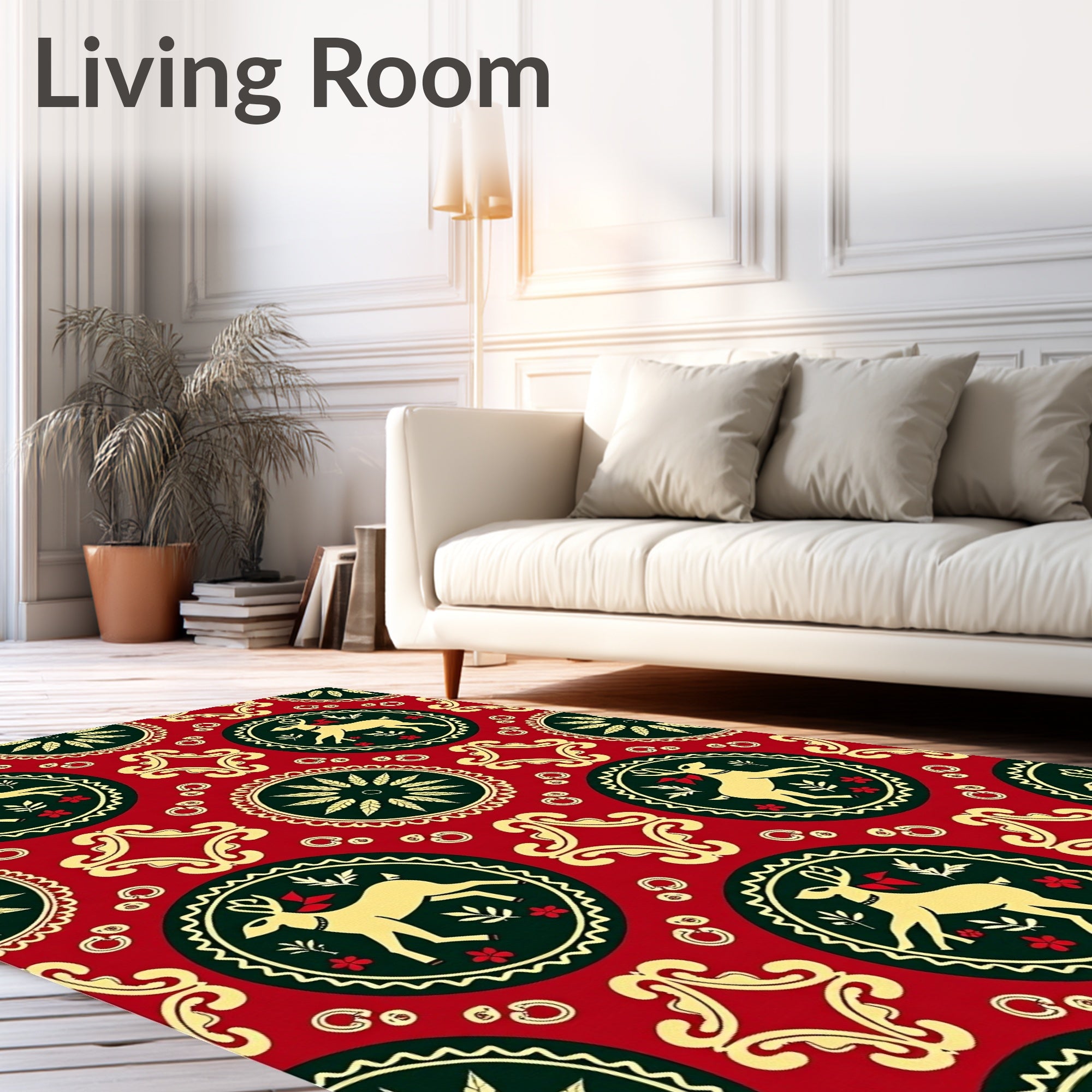 Crimson Deer Medallion Folklore Rug