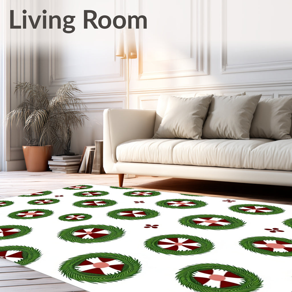 Crimson White Green Laurel Medallion Rug
