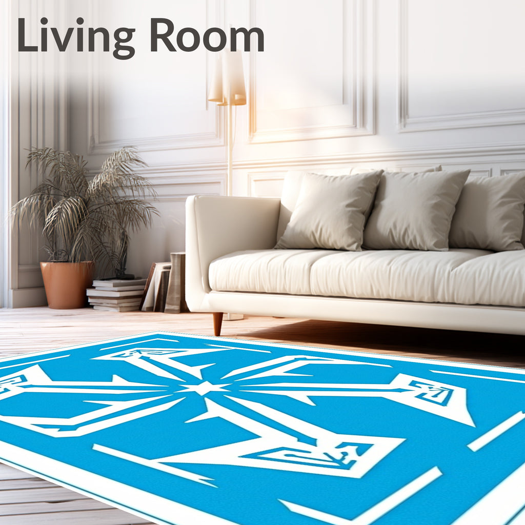 Cool Blue Starburst Geometric Accent Rug