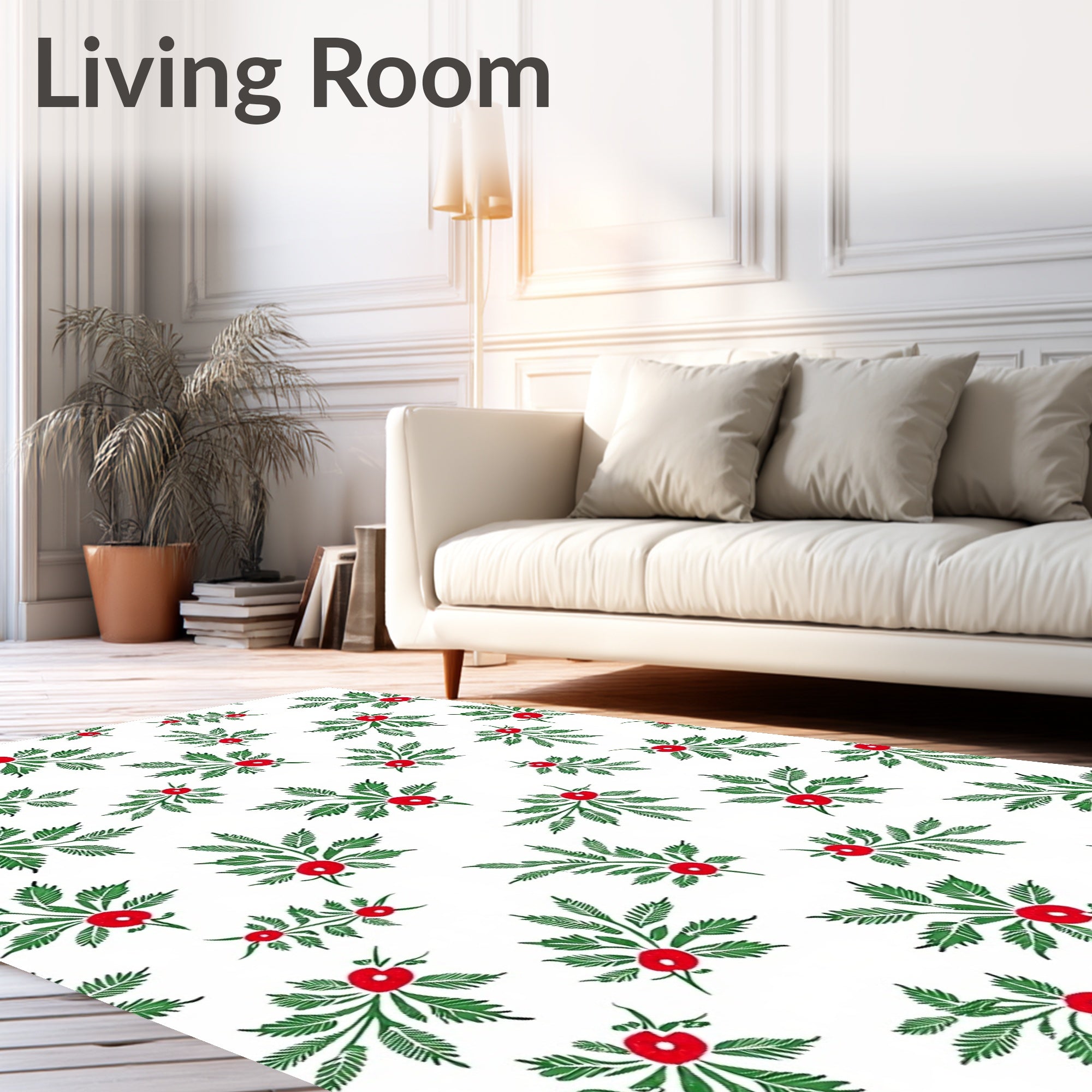 Red Berry Green Leaf Cluster Rug