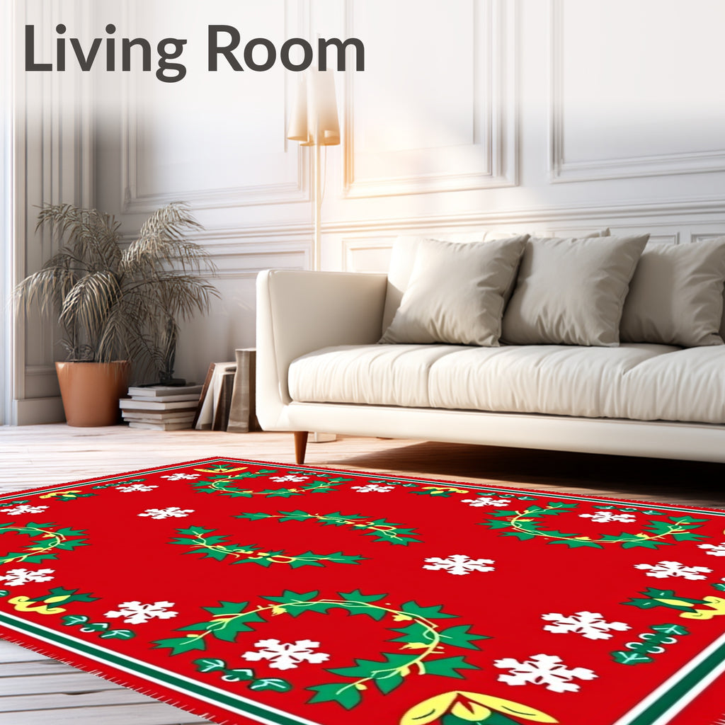 Vintage Red Holly Snowflake Wreath Rug