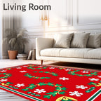 Vintage Red Holly Snowflake Wreath Rug