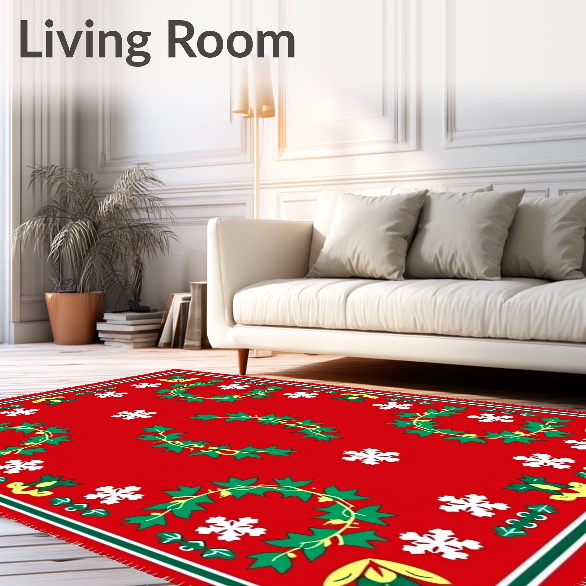 Vintage Red Holly Snowflake Wreath Rug