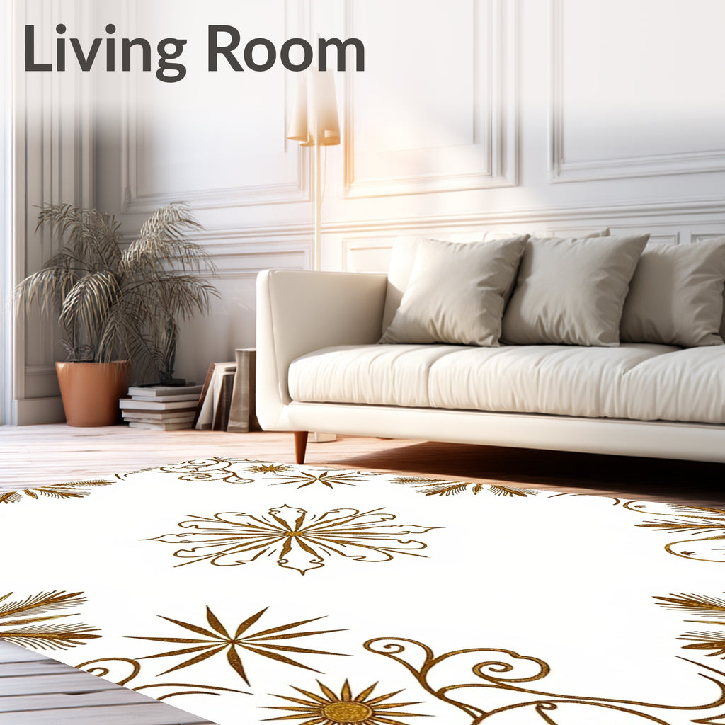 Golden Medallion Swirl Floral Art Rug